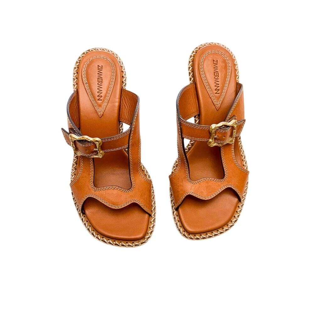 Zimmermann Wavy Mule Brown Leather Open Toe Sandals Size 36 Italy Mint